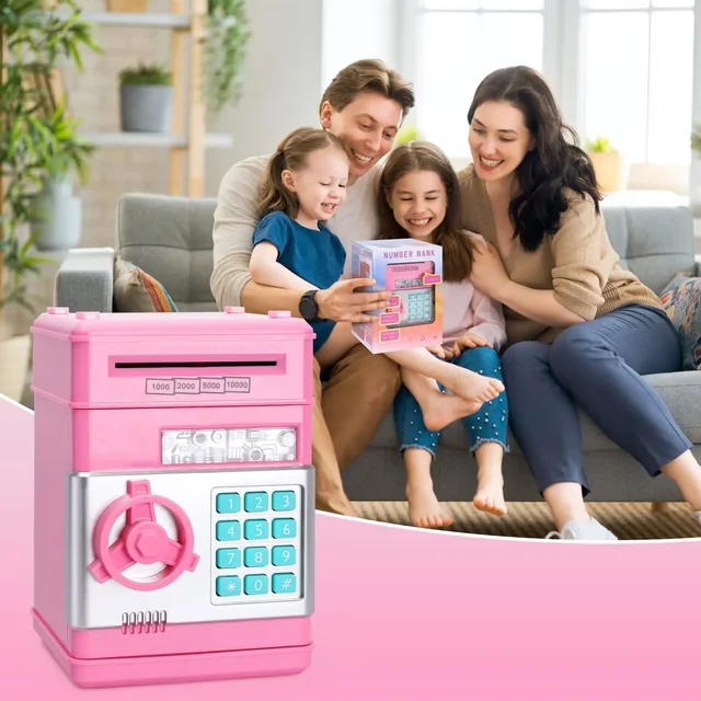 Child Gift Electronic Password Money Box Coins Cash Saving Money Box Counter Code Key Lock Piggy Bank Automatic Mini Safe 6