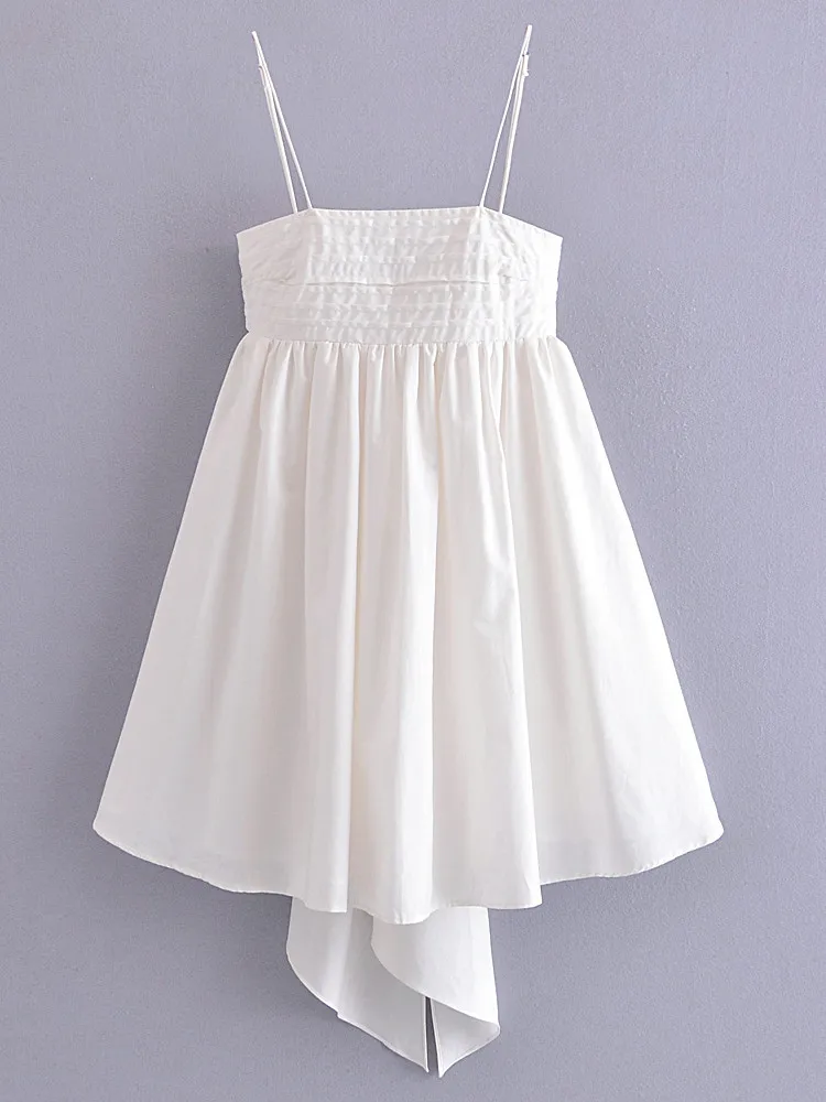 White Slash Collar Ruched Chest Mini Sling Dress Sexy Bandage Tie