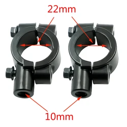 2PCS Black Silver Motorcycle Rear View Mirror Holder Clamp - Universal Fit (Black M10 22mm)