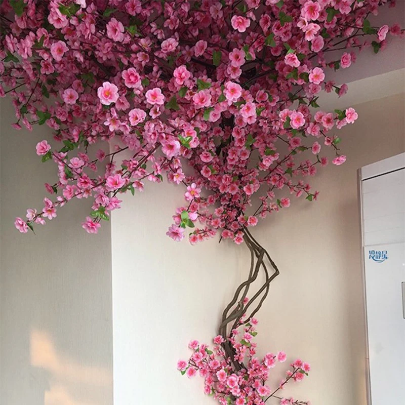 Artificial Peach Blossom Branch Spring Plum Cherry Blossom Silk Flower Tree Decoration Home Wedding DIY Decoration 1/3/5pcs