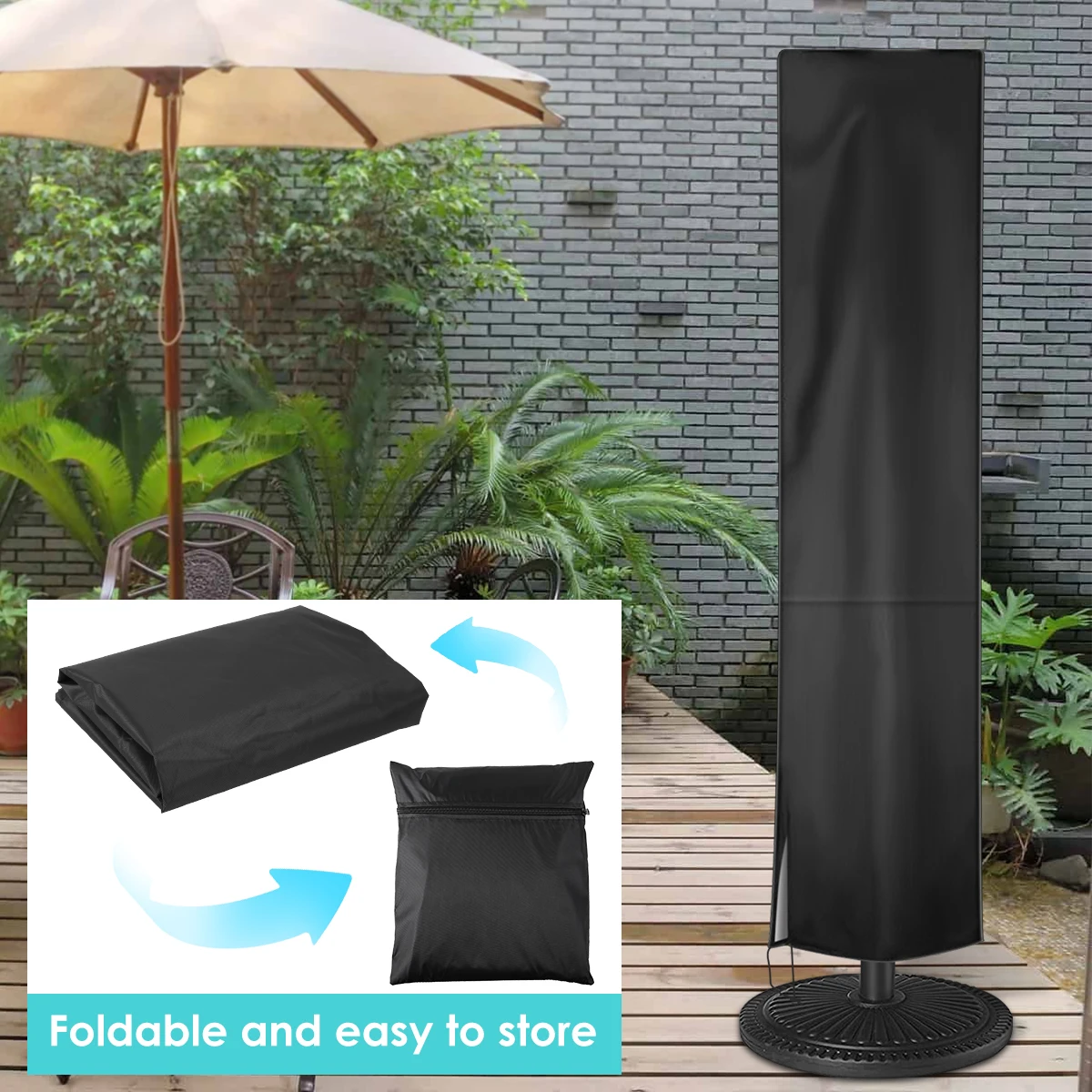 1-10Pcs Outdoor Parasol Cover 210D Oxford Cloth Waterproof Umbrella Protector Large Dustproof Anti-UV Parasol Cover with Zipper
