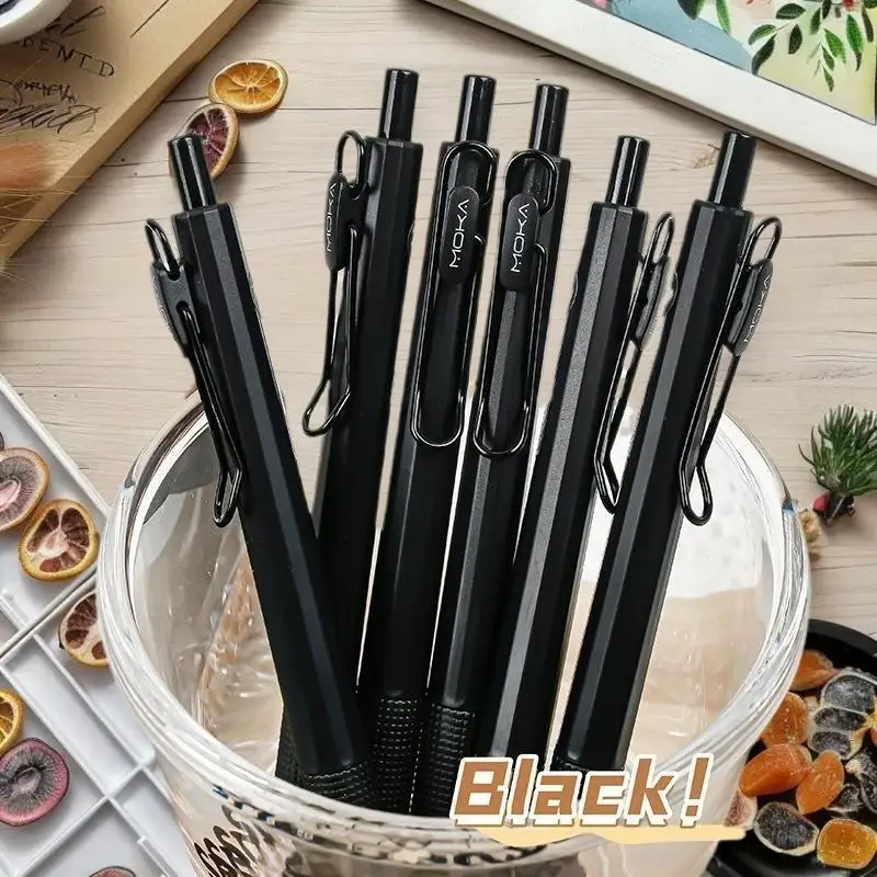 6Pcs 개폐식 젤 잉크 펜 실리콘 펜 그립 ST 팁 빠른 건조 잉크 얼룩 없음 0.5mm 검정 잉크 부드러운 쓰기