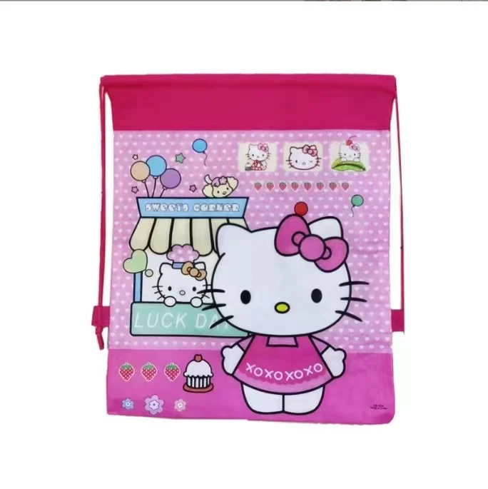 thumbnail image 1 of Hello Kitty dibujos animados no tejido niños niñas fiesta de cumpleaños regalo bolsa de compras mochila con cordón suministros para fiesta de Navidad de Año Nuevo, 1 of 5