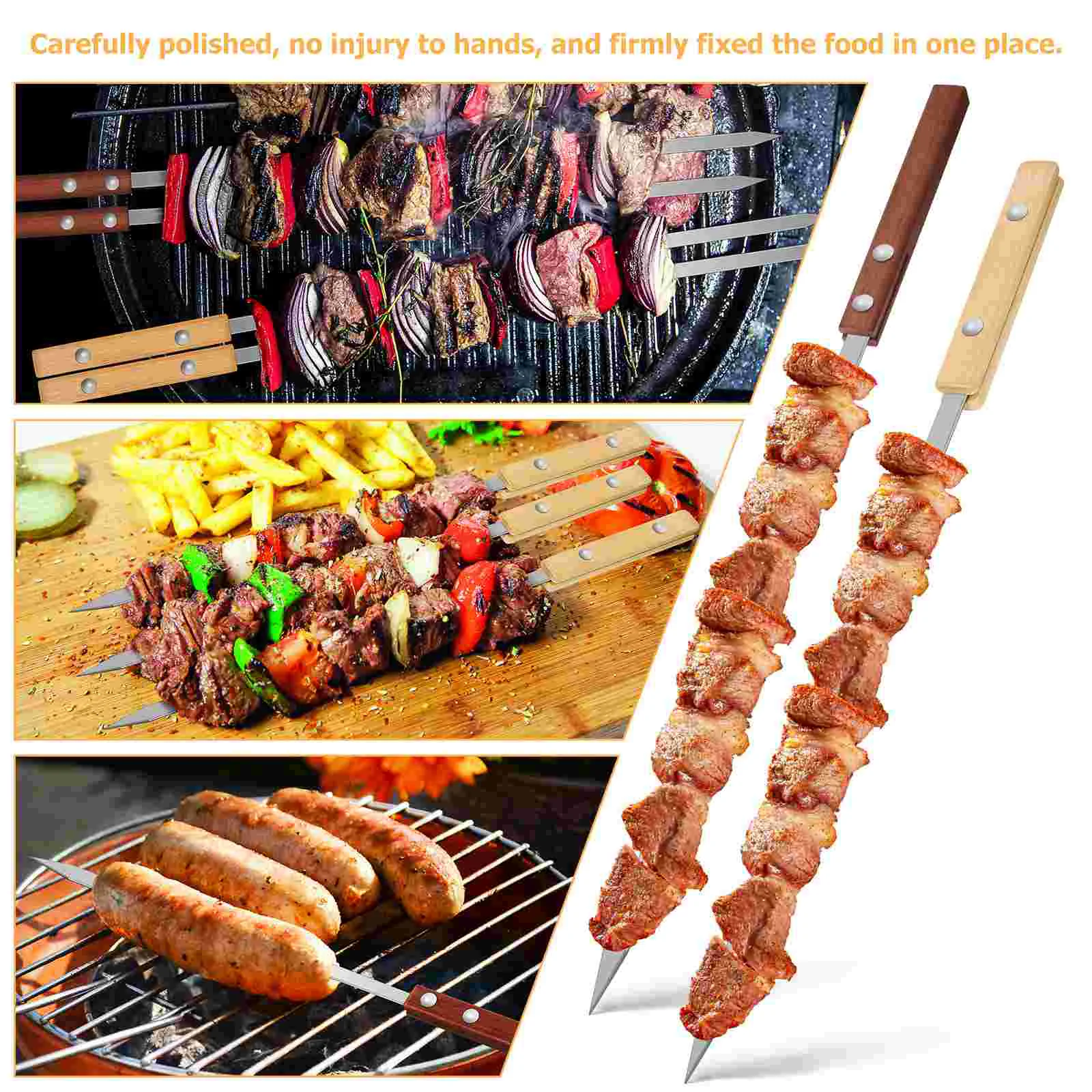 12 Pcs Grill Portable Sign Barbecues Skewers Stainless Steel Large Outdoor Sticks Metal Wood Handle