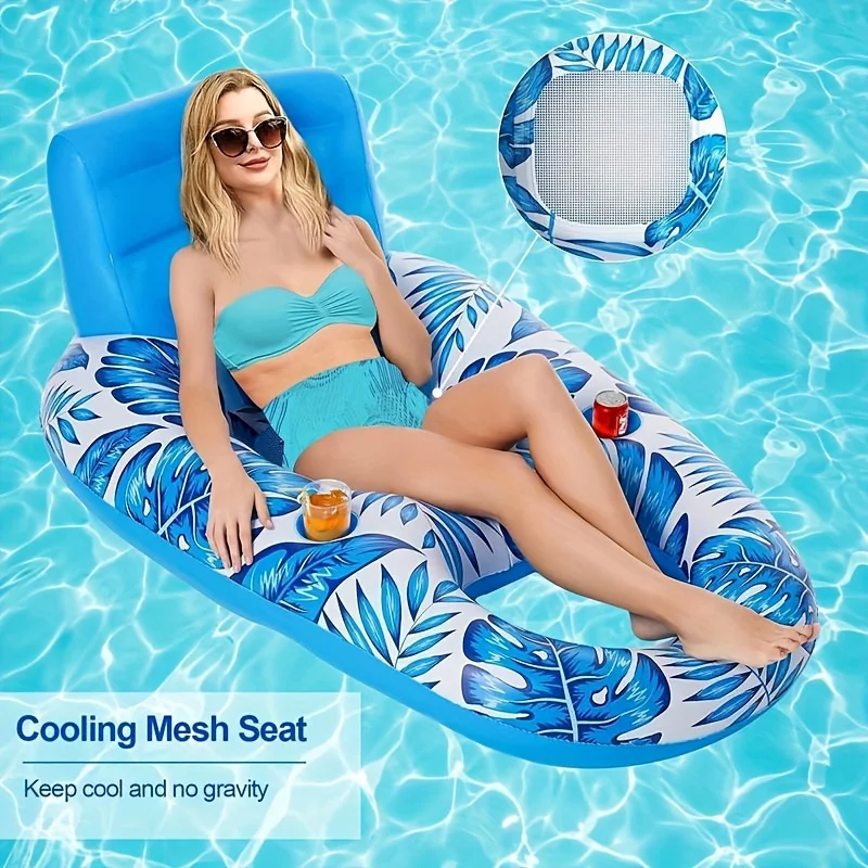 Inflatable Pool Floats Adult With Cup Holder&Backrest Comfortable Pool Chair Float Water Lounger for Summer Beach Swimming Pool 4