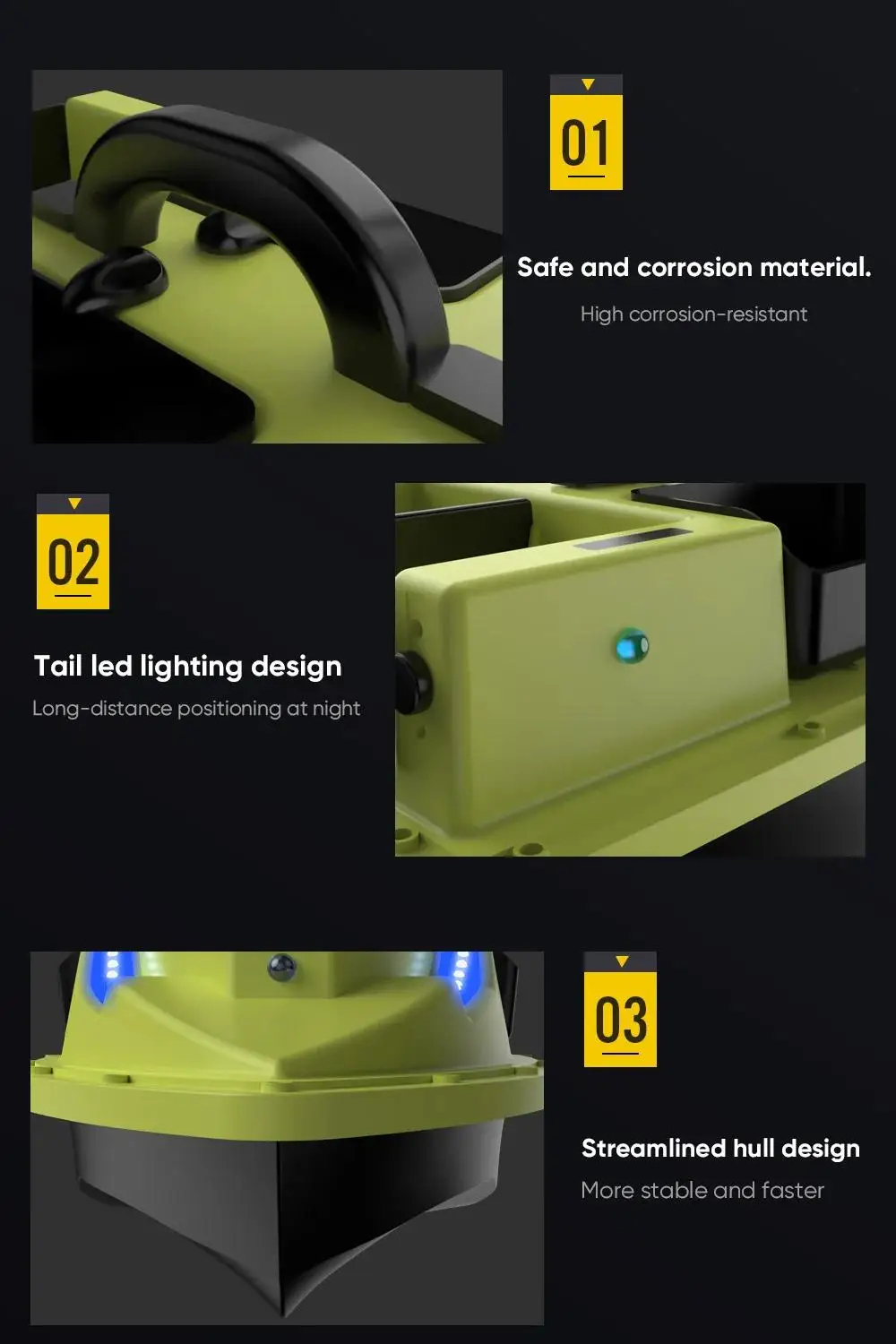 Description Picture 4 of item600m 4 Bait Containers Fishing Bait Boat with GPS Night Light  2KG Loading Support Automatic Cruise/Return/ Route Correction