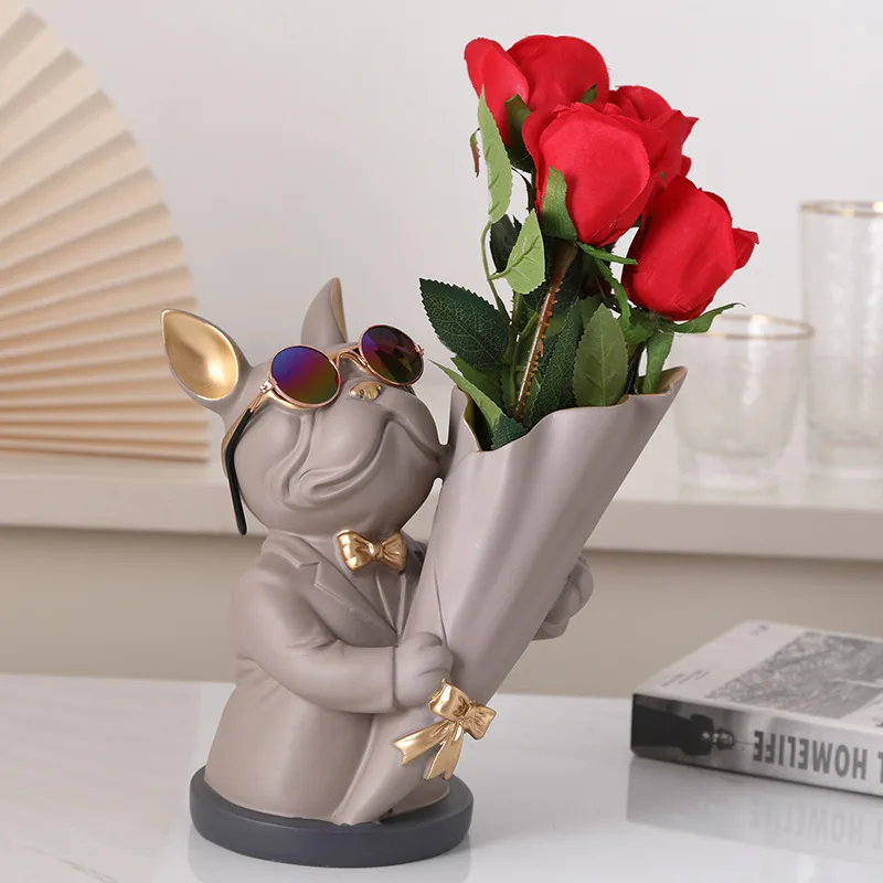 

Modern Fashion Wine Cabinet TV Cabinet Decoration Bouquet Dog Flower Arrangement Decoration Home Ornament Gift