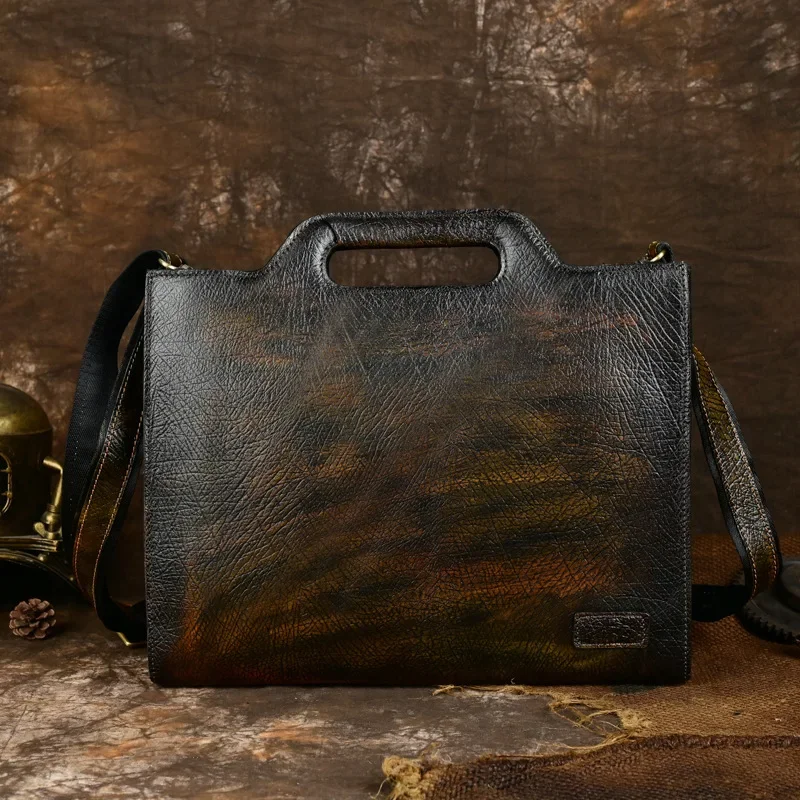 Vintage Leather Briefcase for Men, Large Capacity Business Handbag