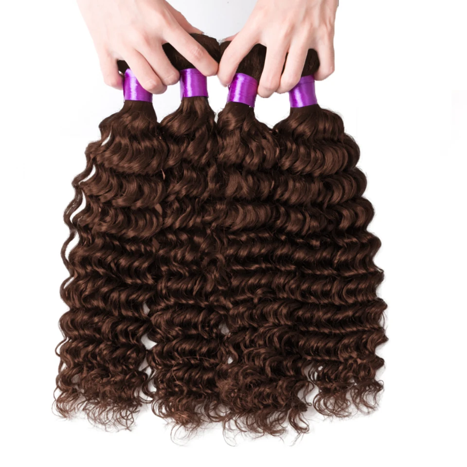 Deep Wave Human Hair Extensions Chocolate Brown Curly 3 Virgin Brazilian Weave