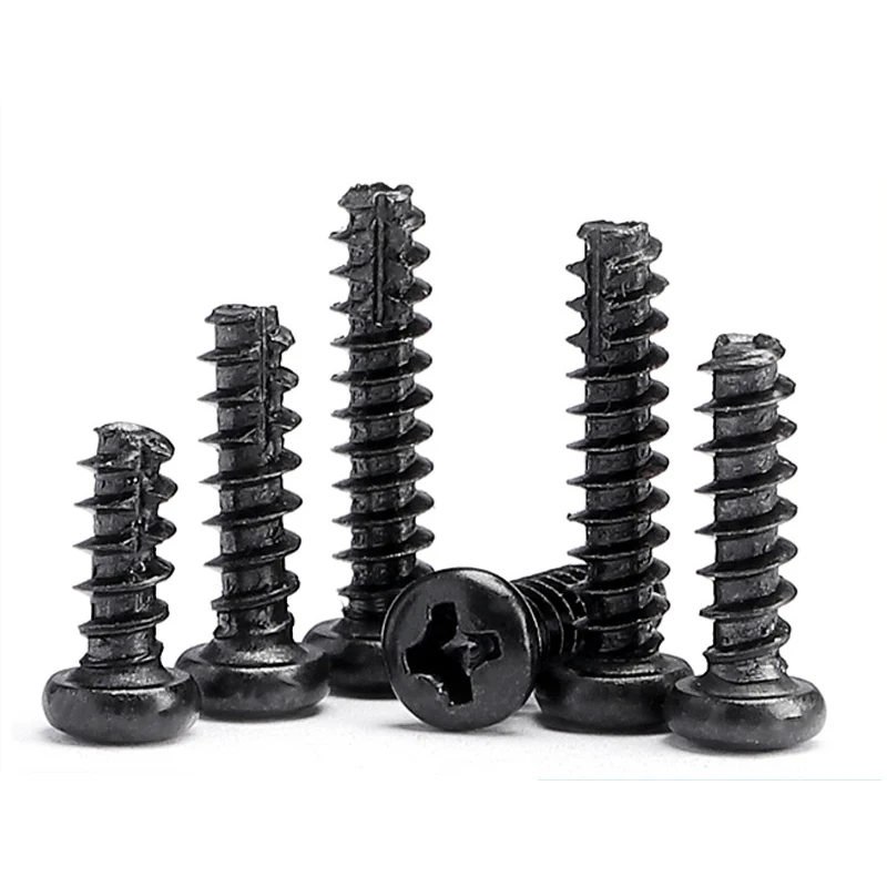 M2 M2.3 M2.6 M3 M4 M5 PT Pan Round Head Self Tapping Wood Screw Tail-Cut Phillips Cross Recessed Black Zinc Plated Steel