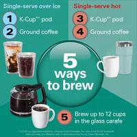 5-in-1 International Coffee Machine Brew Pods Grounds Carafe Touchscreen Reservoir Compact 1