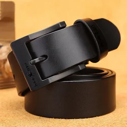 Luxury Designer Genuine Leather Men's Belt with Metal Alloy Pin Buckle - 125cm (Black)