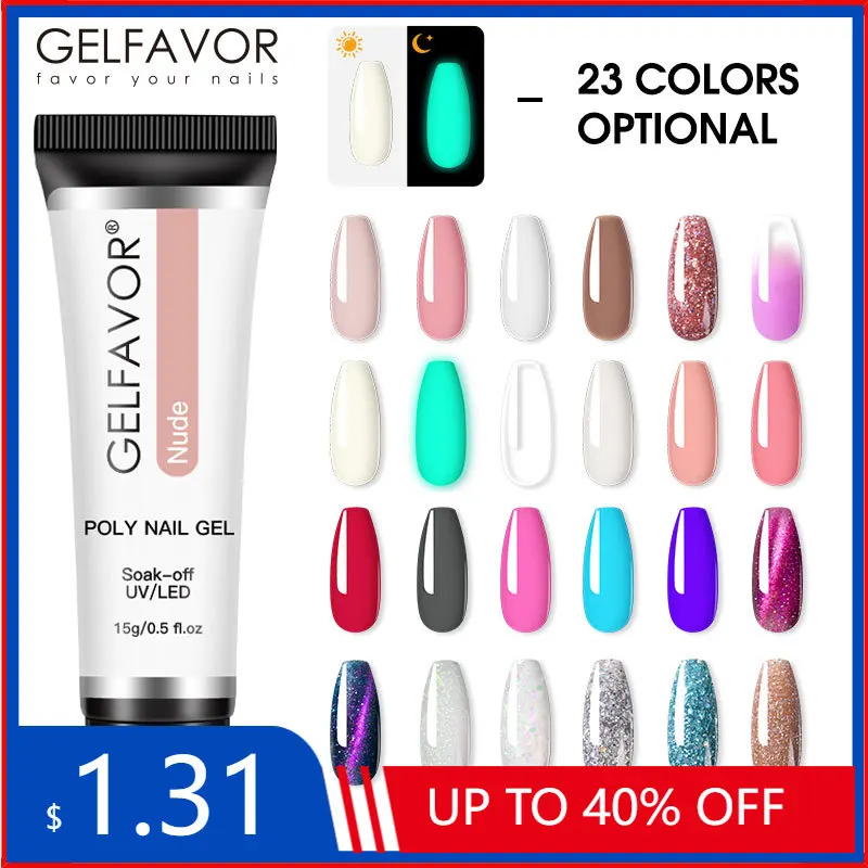 GELFAVOR Poly Nail Gel Polish Semi Permanent Hybrid Varnish Glitter Color Base Top Coat Soak Off UV LED |