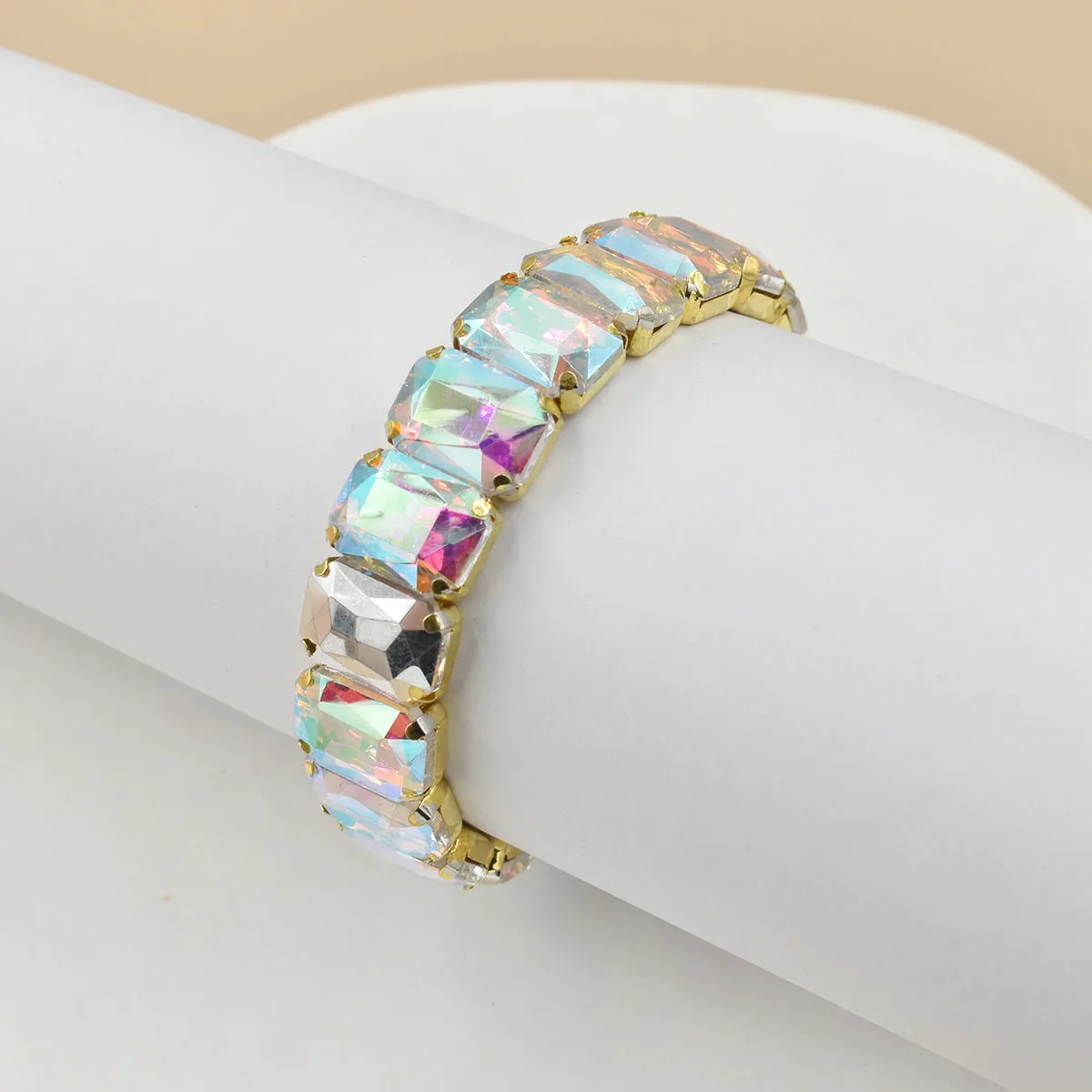 Colorful Geometric Crystal Square Elastic Bracelet – Boho Style