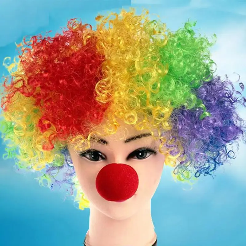 

Clown Costume Wig Halloween Performance Rainbow Clown Curly Wig Wig Sponge Nose Clown For Carnivals Unisex Wigs Halloween Dress