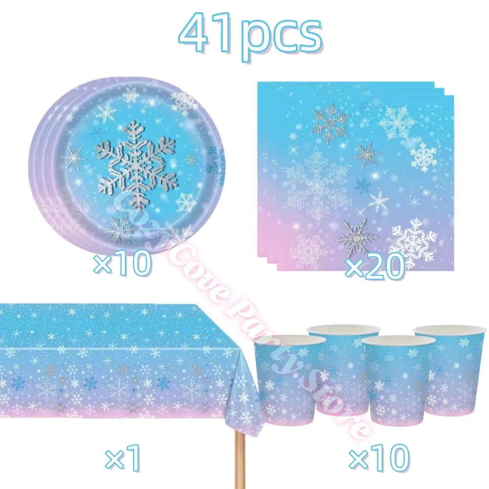 Frozen Geburtstagsparty Dekorationen Schneeflocken-Teller Servietten Becher Banner Blau Lila Schnee-Folienballons Winterwunderland Zubehör – Detail 8