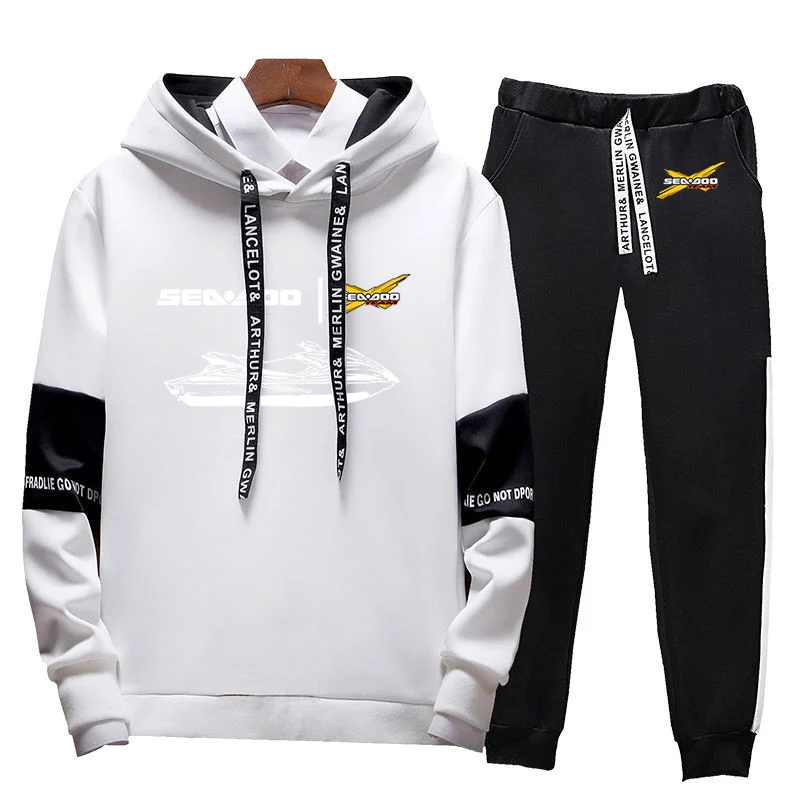 2023 men's lace-up sportswear Sea Doo Seadoo Moto printed tricolor hoodie+casual drawstring trousers suit in spring and autumn