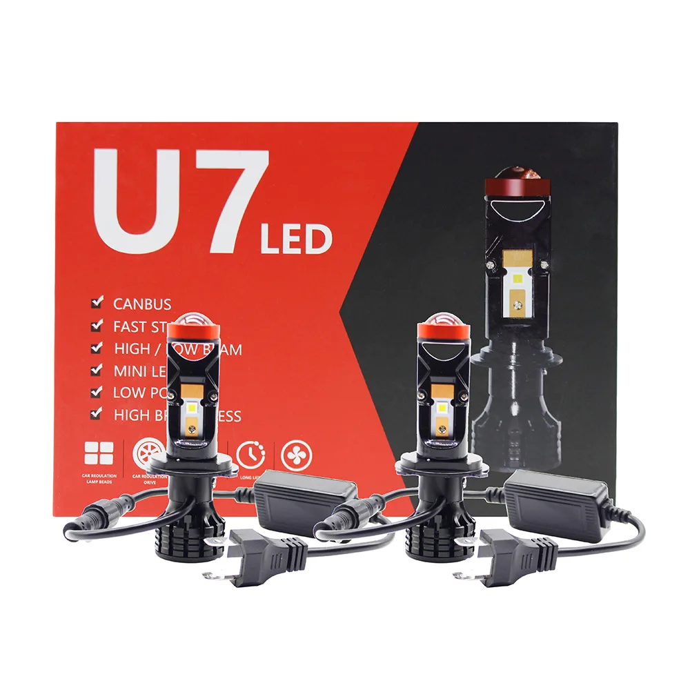 

70W Motorcycle LED Headlight Bulb with H4 H7 Hi Lo Beam Dual Light Bi LED Laser Projector Lens Canbus