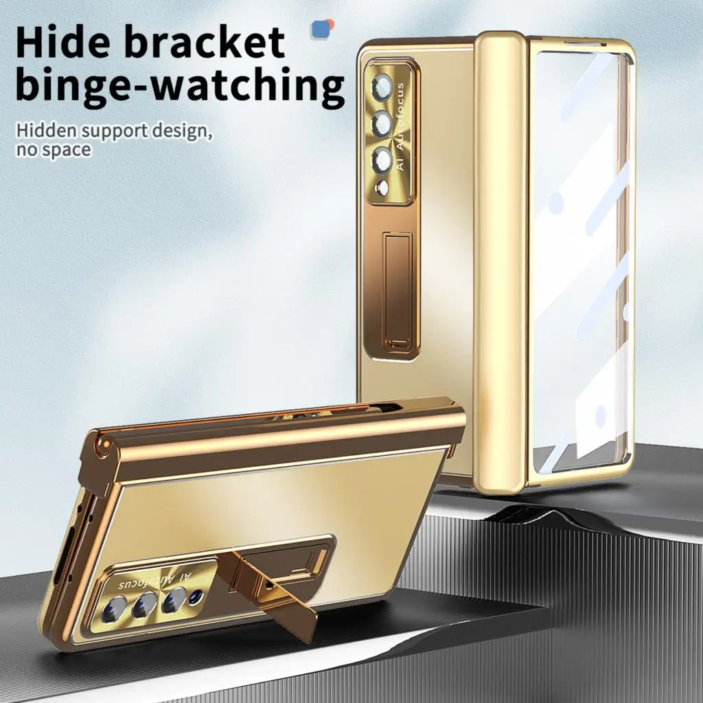

For Samsung Galaxy Z Fold 3 4 Phone Case Aluminum Alloy Hinge Folding Protection Case With Protective Film And Hidden Bracket