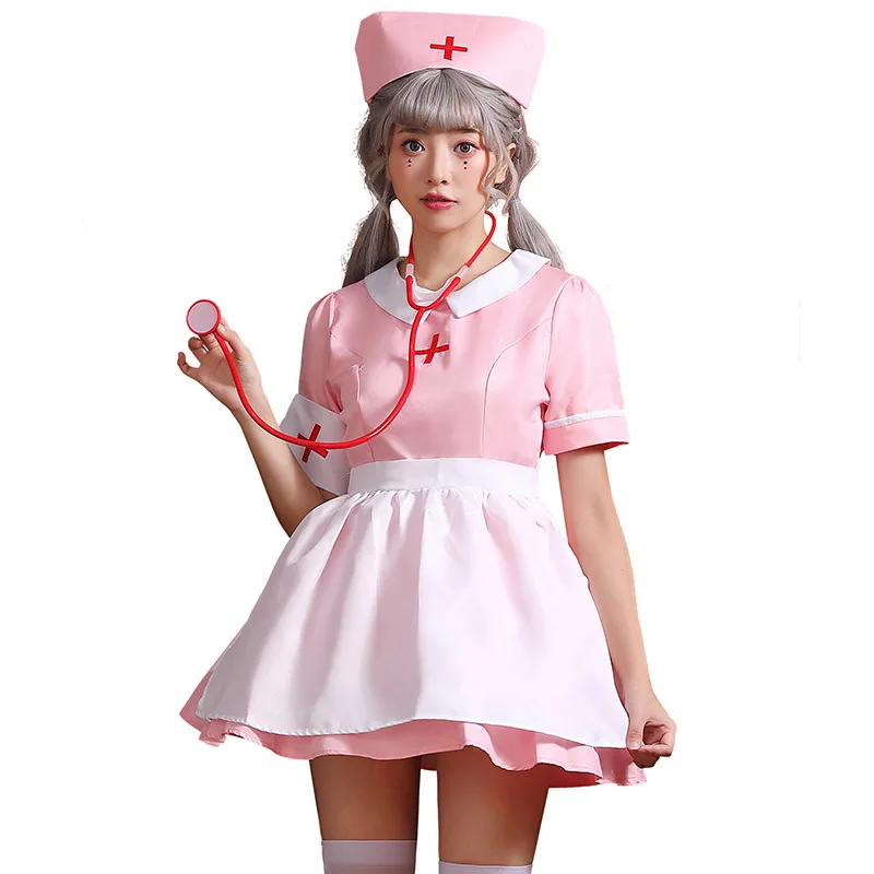 

Sexy Women Pink Nurse Costume Hen Party Halloween Family Nurse Doctor Cosplay Uniform Size S-L Outfit Fancy Dress