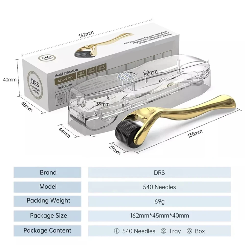 DRS 540 Micro Needle Roller Titanium Dermaroller Microniddle Roller For Face 0.2/0.25/0.3mm Mesoroller For Hair Regrowth