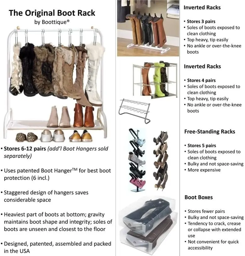 Boot Organizer: The Boot Rack - Fits in Most Closets- Hangs, Holds, Shapes, & Protects every size and style