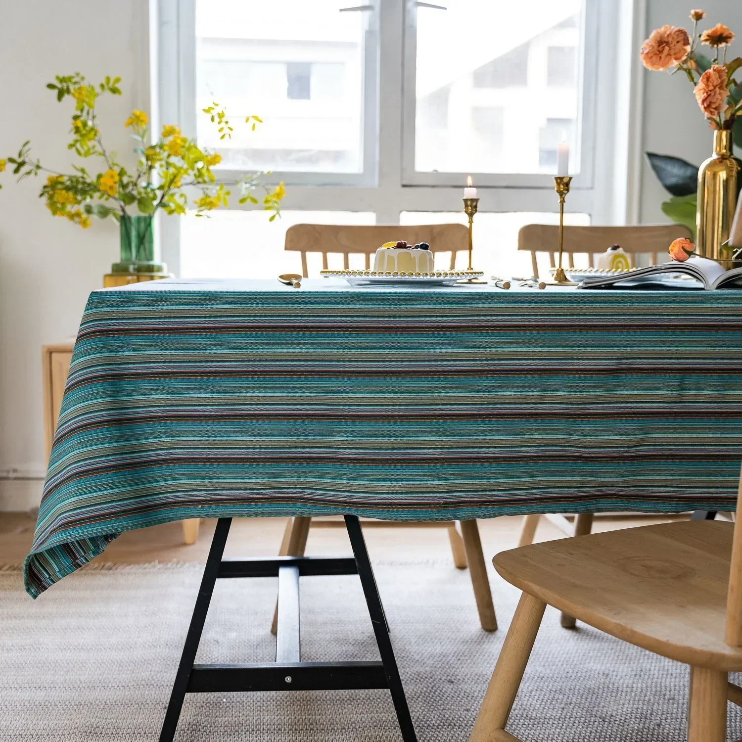 

Скатерть в стиле бохо, хлопково-Льняная Скатерть в полоску, подходит для семейного стола, ресторана