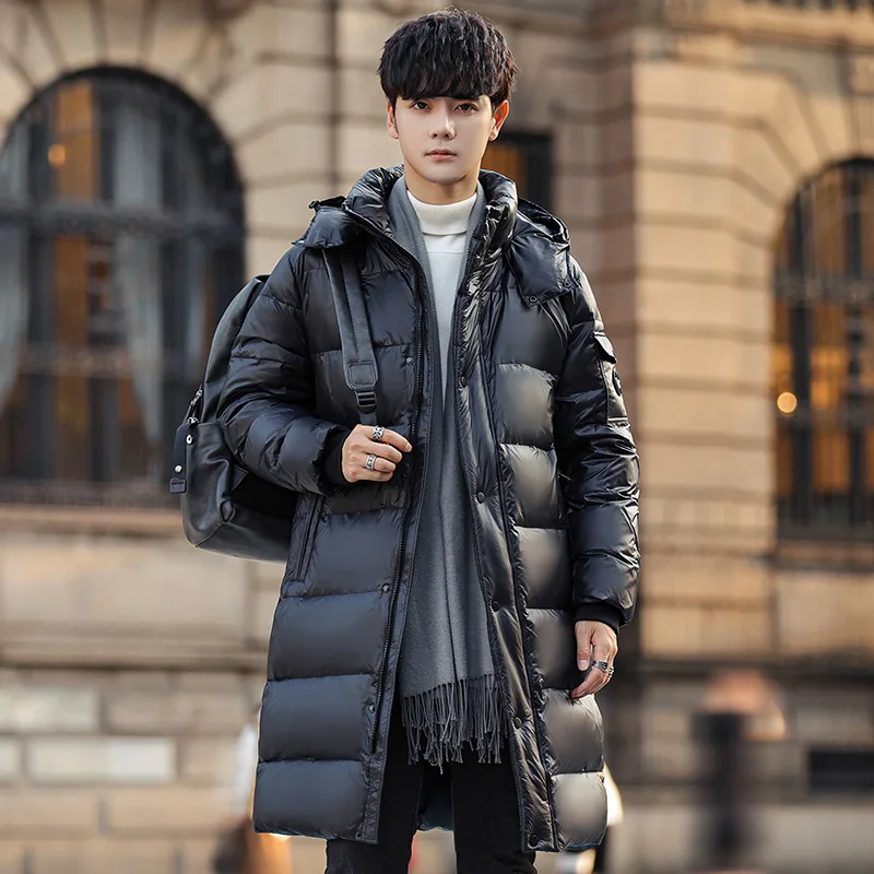 

2022 Winter New Man Warm Fashion Long Down Jacket Hooded Casual Thick Coat Black Red White Duck Down Puffer Jacket Couples Dress