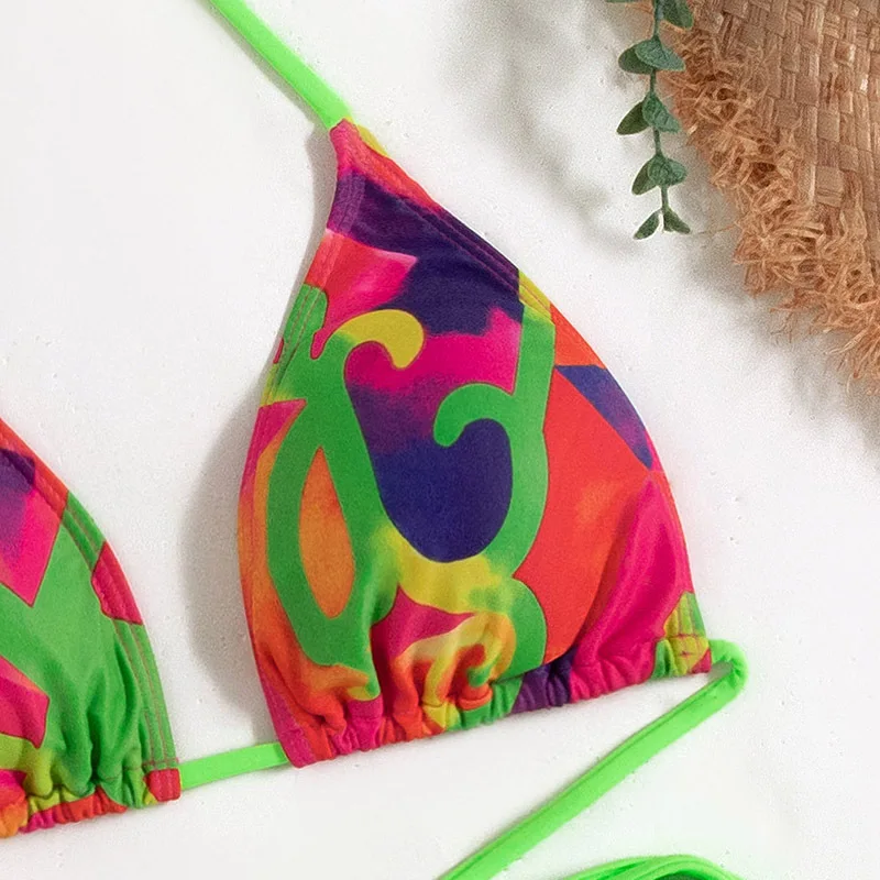 Halter Printed With Hairband Bikini 2024 Female Swimsuit Women Swimwear Three-pieces Bikini set Bather Bathing Suit Swim Lady