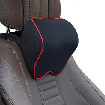Car Pillows Headrest Neck Rest Cushion Support Seat Accessories Auto Black Safety PU Leather Knitted Pillow Universal Decor 2