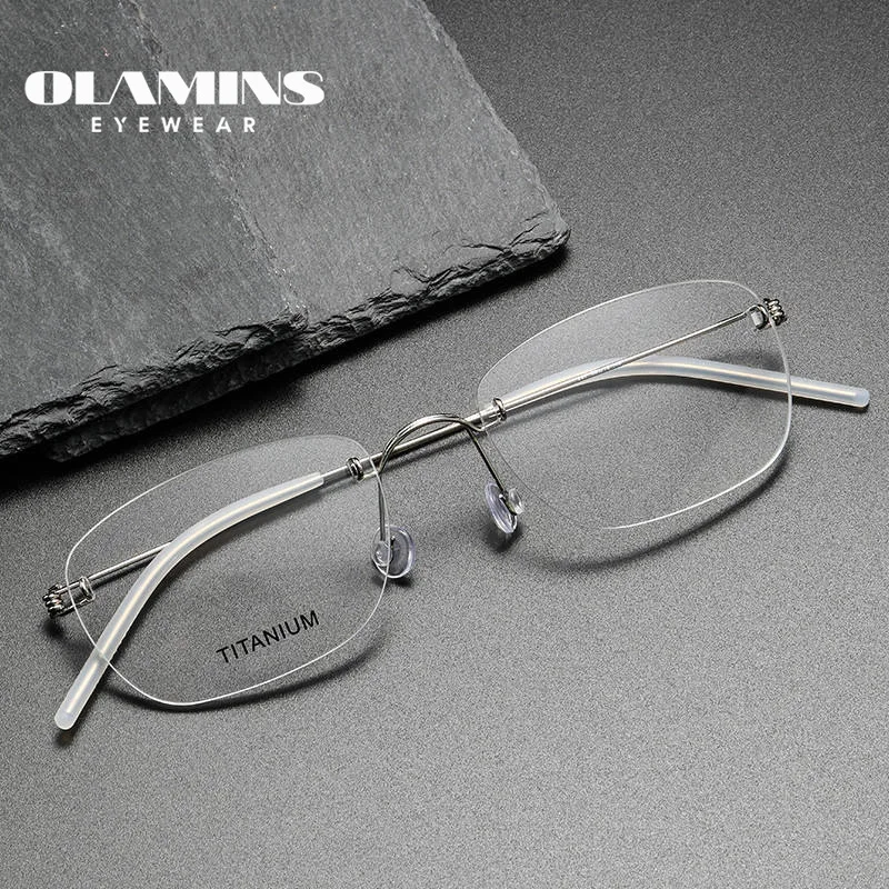 

OLAMINS​ Wholesale Rimless Optical Eyeglasses Frame Titanium Anti-blue Light Myopic Eye Glasses Frame SH297