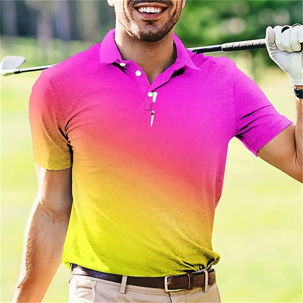 Couple Summer Polo Shirt Matching Golf Shirt Breathable Quick Dry Moisture Wicking Short Sleeve Golf Clothes Fit Gradient