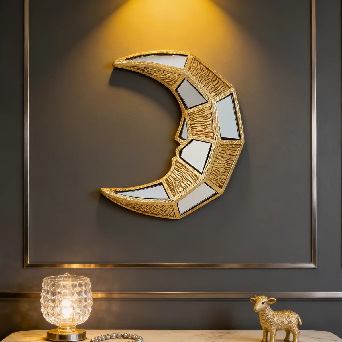 1PC, creative modern striped crescent moon pendant, suitable for new moon decoration during Eid al-Fitr and home decoration
