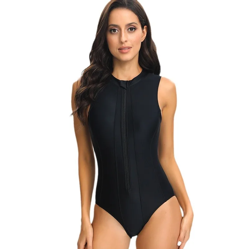 Sleeveless Zippered Jumpsuit Tight Fitting Solid Color Swimsuit Surfing Suit Europe and America