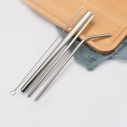 Durable Stainless Steel Reusable Drinking Straws with Cleaning Brush Set - Eco-Friendly Cocktail Bar Accessory (17 silver)