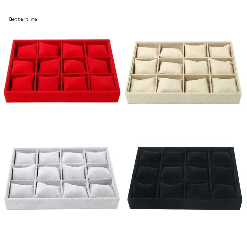 

B36D Поднос для презентации наручных часов, держатель для часов с 12 слотами и подушками Поднос для наручных часов