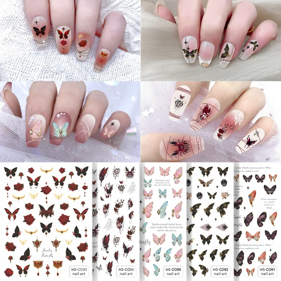 

10PCS Simple Art Iittle Fresh Series Nail Stickers Rose Butterfly Nail Decoration Decal 3D Self-adhesive Nail Accessories Slider