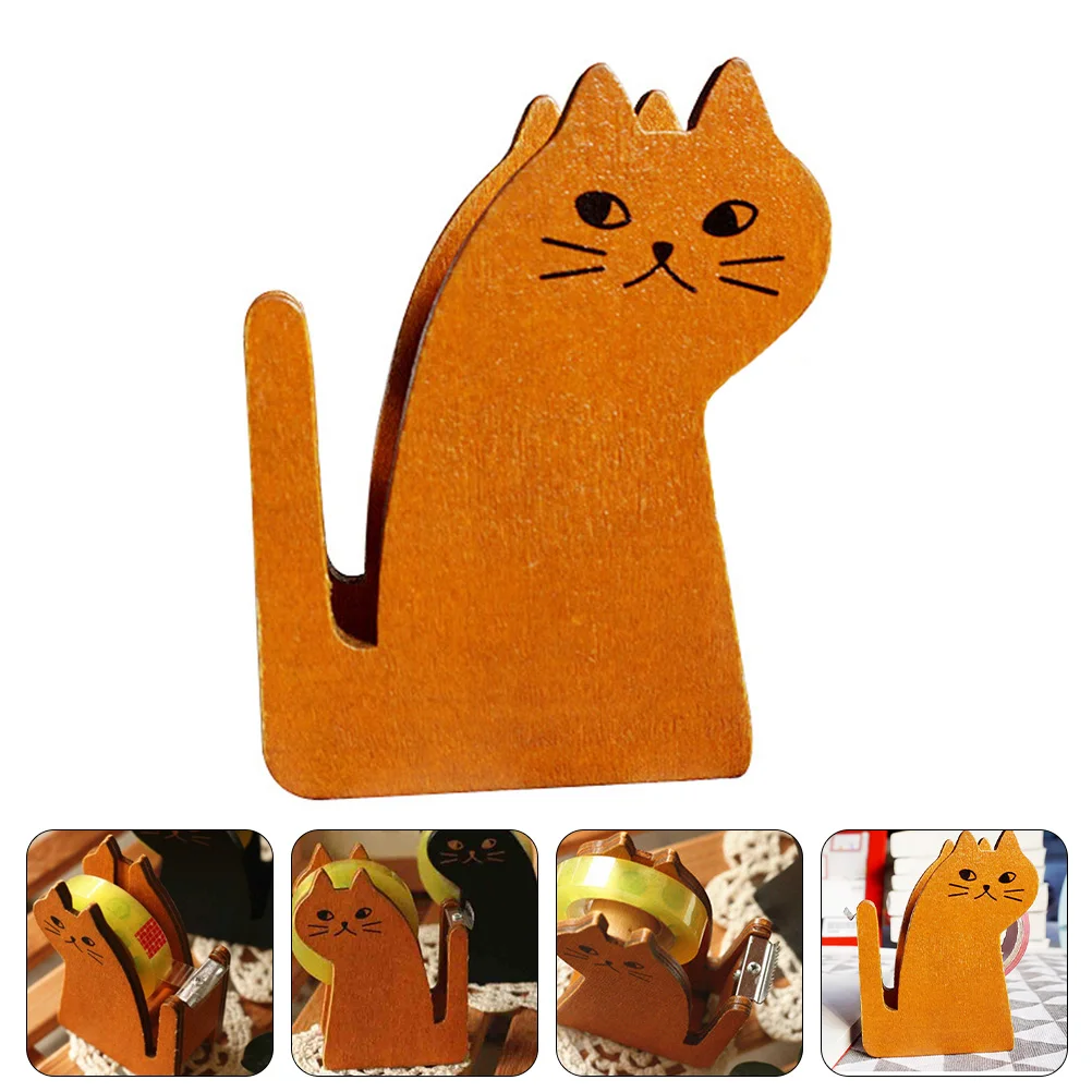 

Wood Cat Shaped Tape Dispenser Stationery Adhesive Tape Cutter Sealing Tape Table Base Dispenser Office Supplies