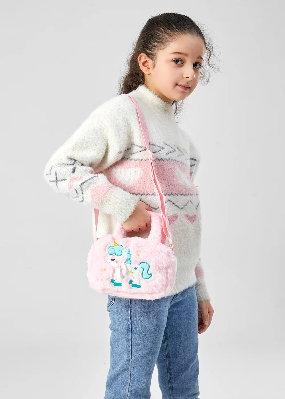 Kid ricamo unicorno peluche Crossbody borse e borsette bambine arcobaleno  soffice borsa simpatico cartone animato borsa