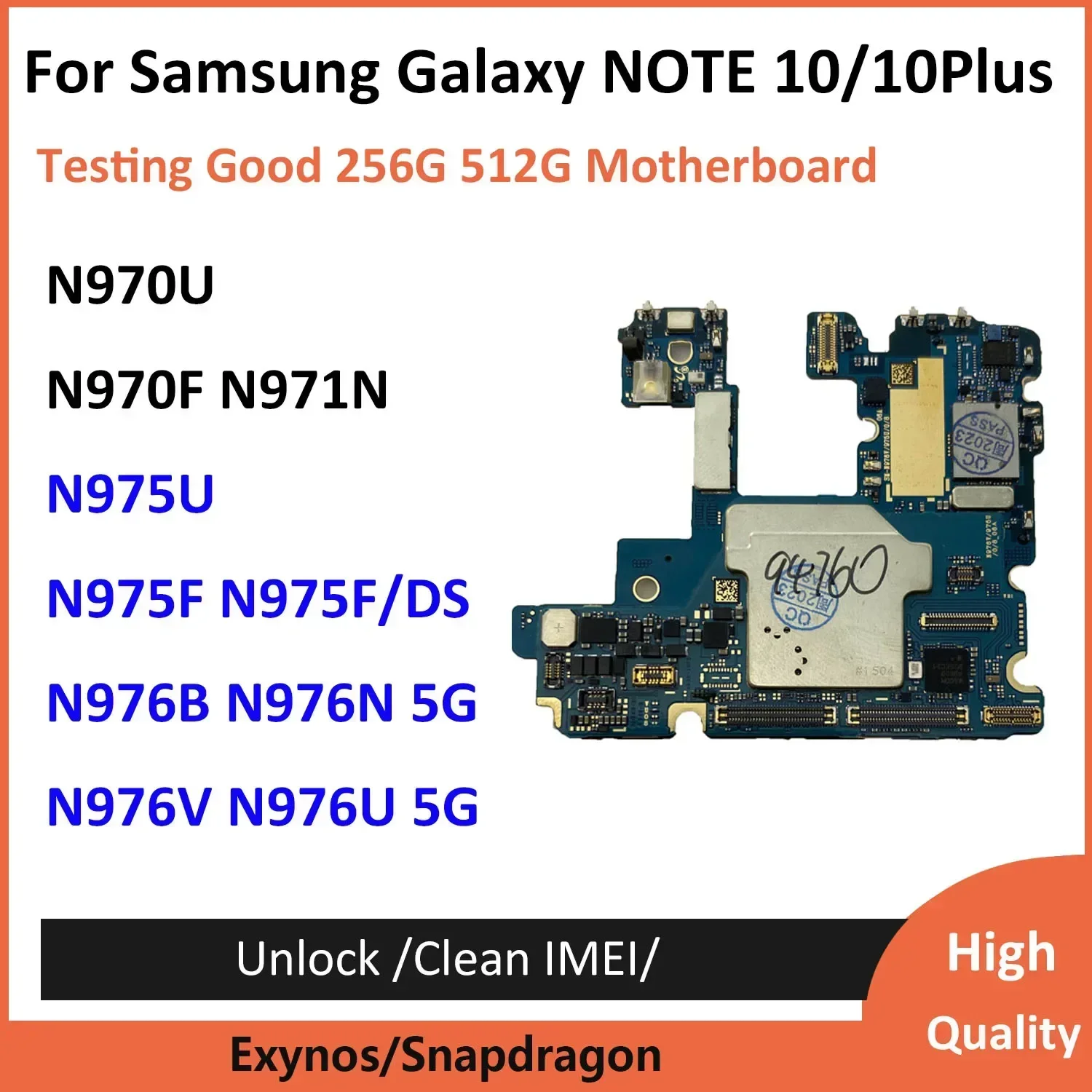 Unlocked Motherboard For Samsung Galaxy NOTE 10 Plus N976B N970F N970U N971N 256G 512G Testing Good