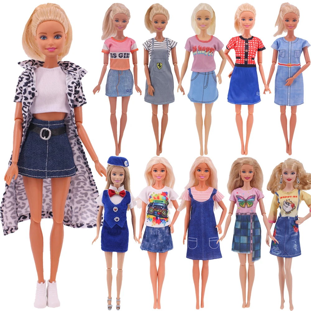 2022 Latest Dress Barbies Denim Dress Blue Skirt Girl Doll Clothes Suitable For 30cm Doll Accessories Diy Gift Free High Heels носки с пчёлами burning heels bees red blue синий