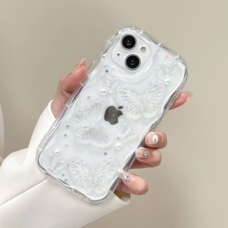 3D Butterfly Design Transparent Phone Case with Soft TPU Bumper