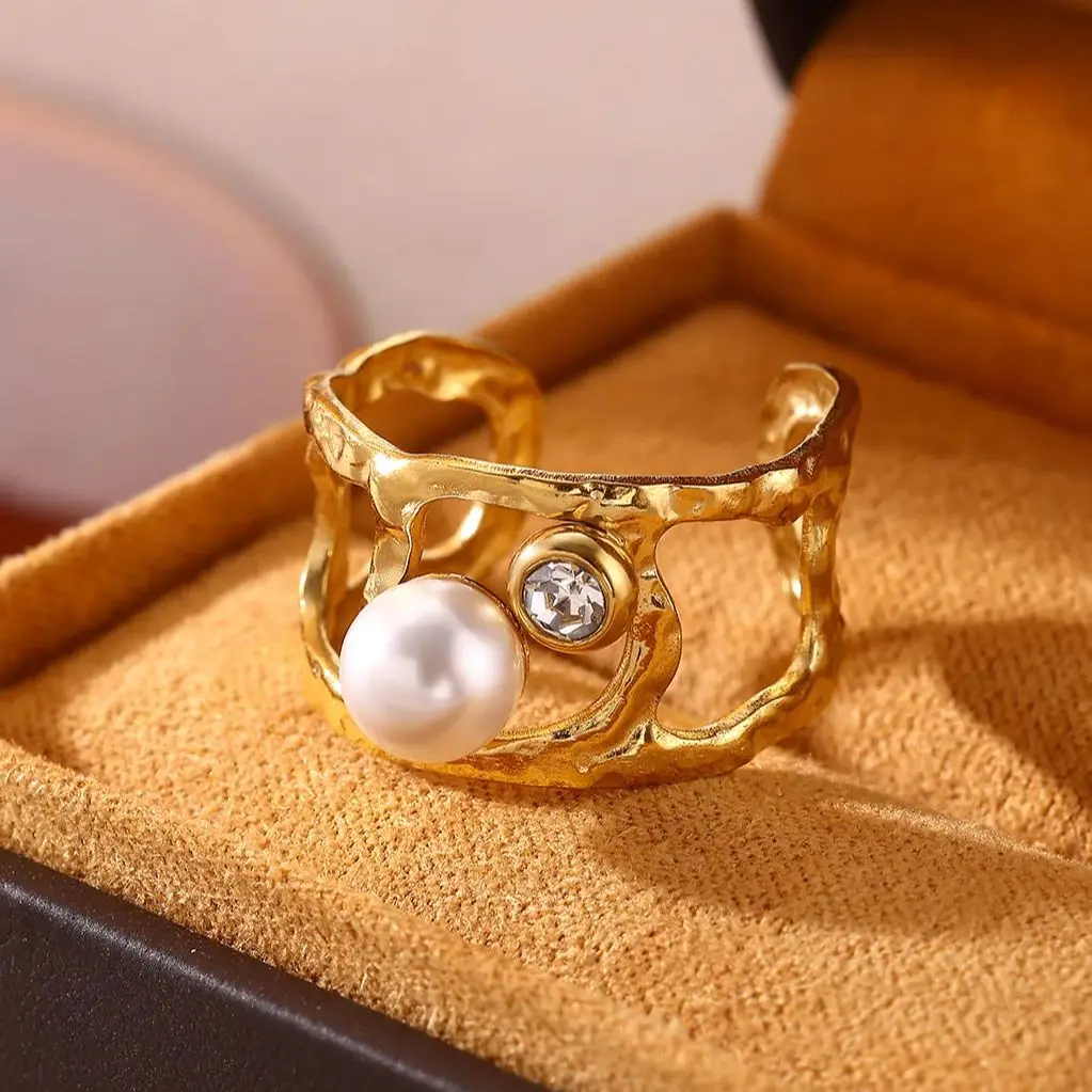 Women Minimalist 18K Gold Pearl Ring Jewelry