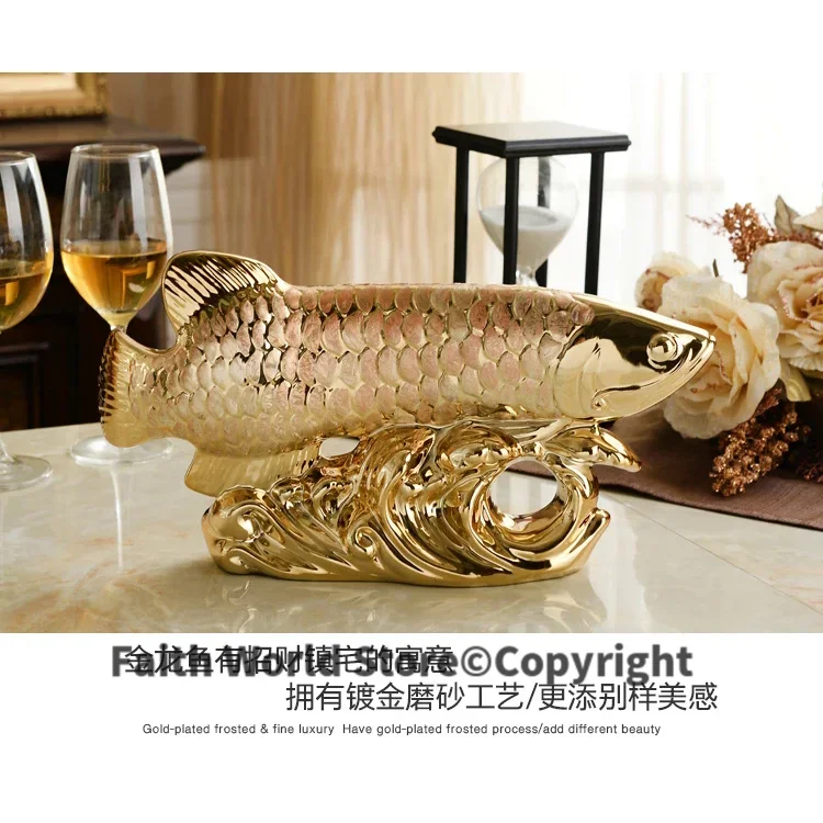 34CM large HOME OFFICE Company SHOP ROOM TOP COOL Efficacious Talisman Recruit money Arowana Golden Fish FENG SHUI lucky statue 4