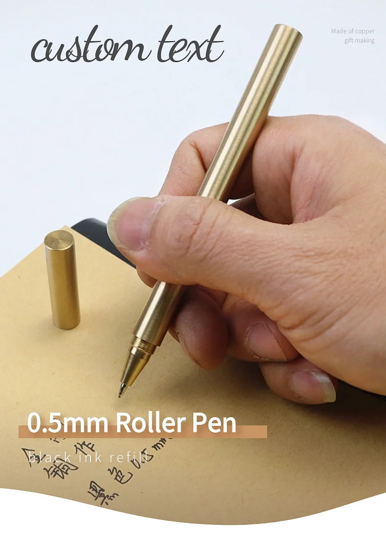 Free custom text high quality pure Copper gold Roller ball Pen 0.5mm blue black Gel Pen Student Employee Gift Pen 1 S36b65549f08749d4abb95f468411e74c8