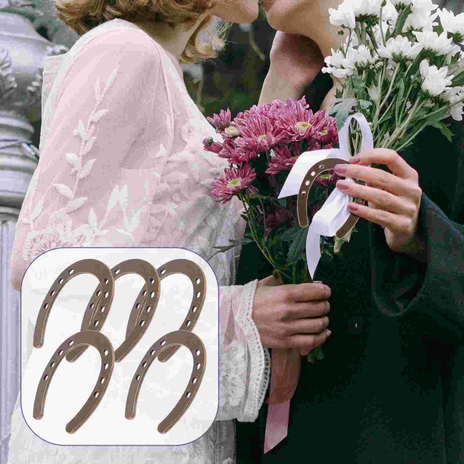 5 Pcs Horseshoe Hanging Decoration Celecbration Wedding Golden Sculptures Zinc Alloy Model 3
