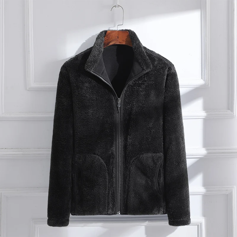 New Men'S Fashion Versatile Coral Fleece Jacket For Autumn Winter Plush Thickening And Brushing For Warm Double Sided Wear Coat
