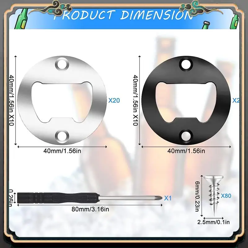 ZOMTTAR 1 Set Round DIY Bottle Opener Hardware Kit DIY Beer Opener