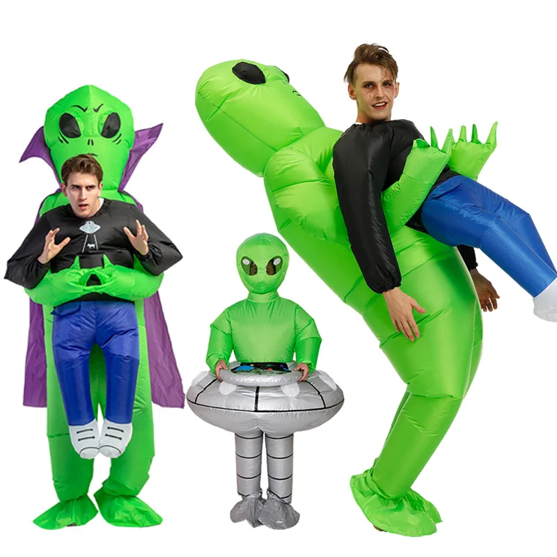 

Inflatable Green Alien Carrying Human Cosplay Costume Funny Blow Up Suit Cosplay Halloween Party Costume Adult Kids Decoration