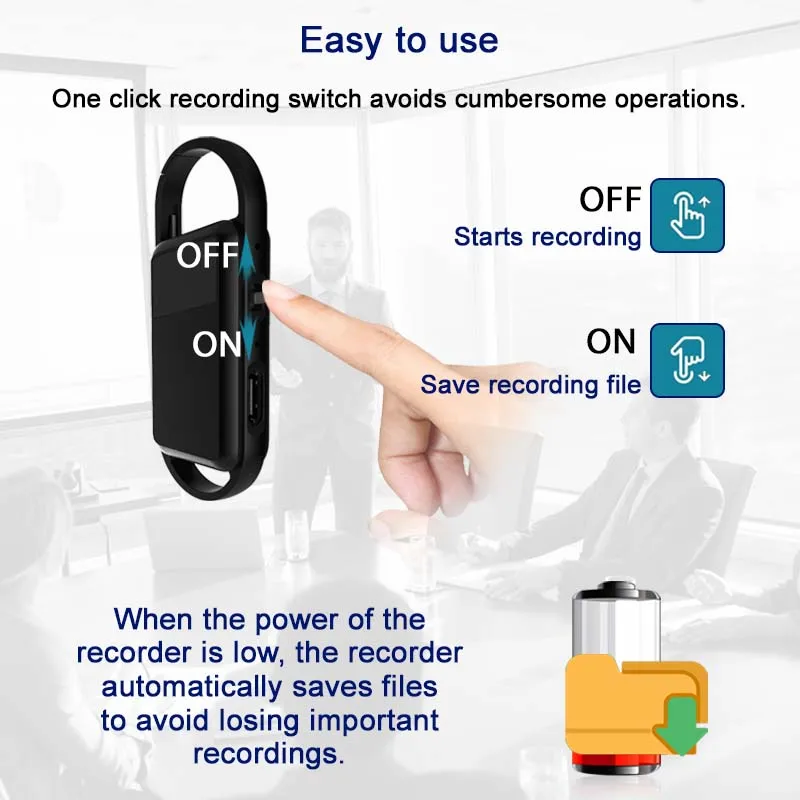 Keychain Mini Voice Activated Recorder Digital Audio Recording Device Wearable Sound Professional Micro Dictaphone MP3 Player voice recorder